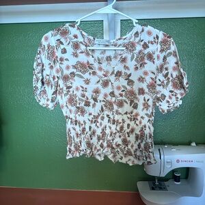 Floral Smocked Blouse - Cream and Red